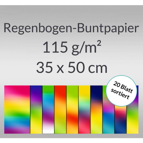 Regenbogen-Buntpapier 35 x 50cm, 20 Bogen