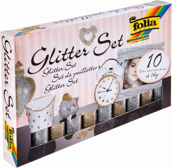 Glitterset 10 Tuben à 14gr. gold/silber