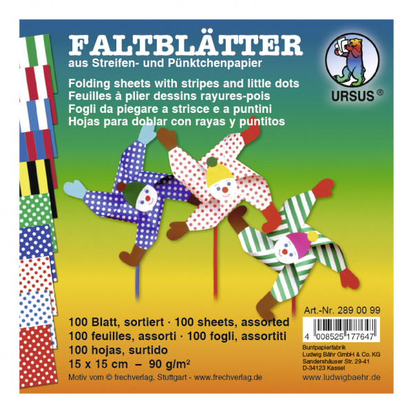 Faltblätter -Punkte + Streifen- 15 x 15 cm 100 Blatt