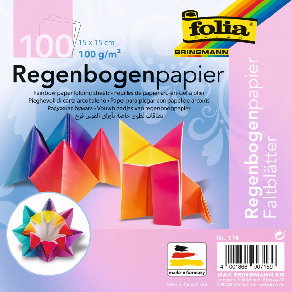 Regenbogen-Faltblätter 15 x 15 cm, 100 Stück